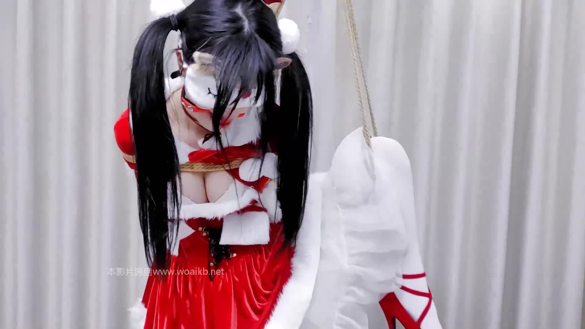 #嗷大喵 《少女遇险记》第七集_圣诞主题日式紧缚_胸缚_14cm恨天高接近90度单腿吊_（口#捆绑,#调教 #束缚 #绳艺
