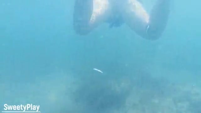 Underwater creampie while swimming after cum inside pussy